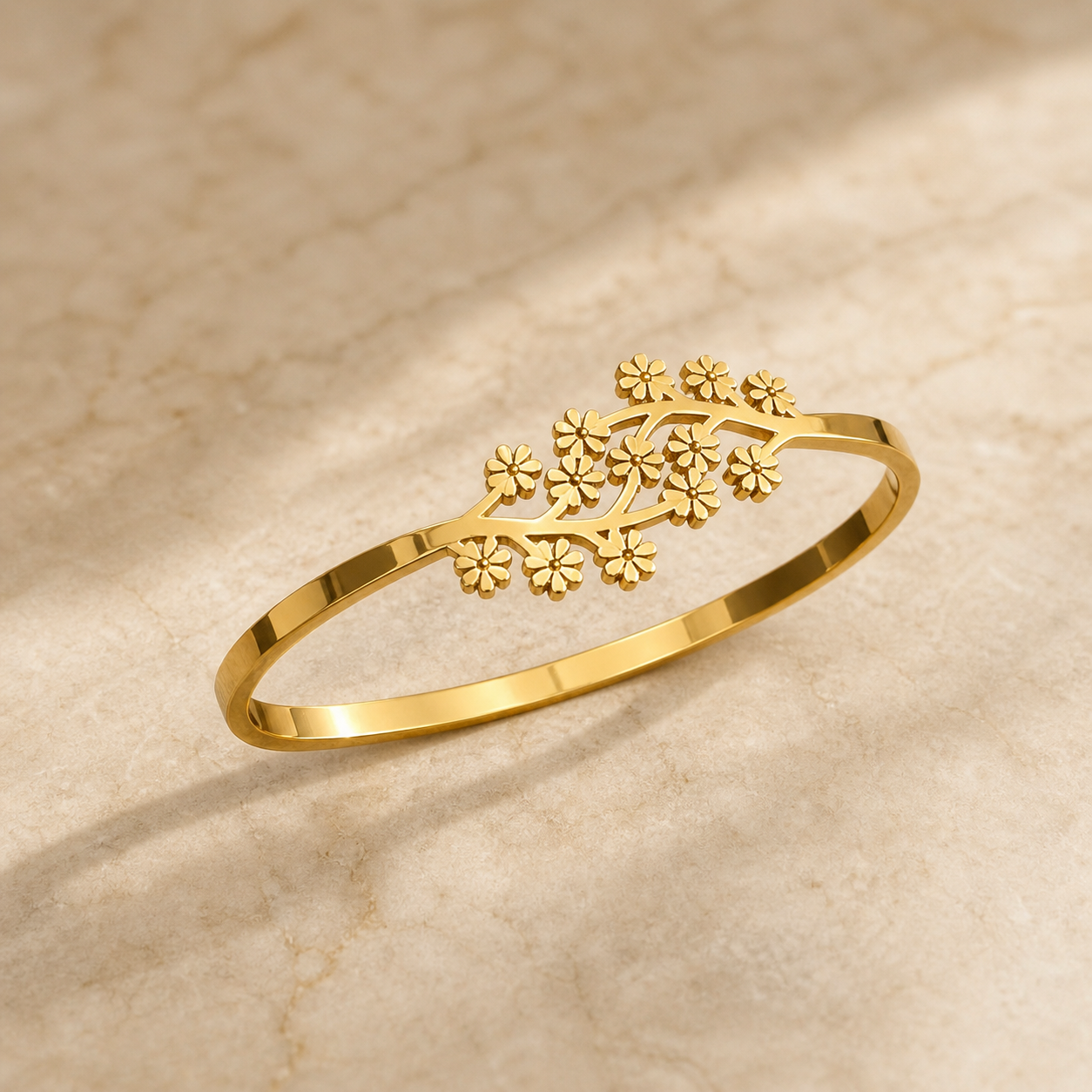 Gold Cherry Blossom Bangle Bracelet