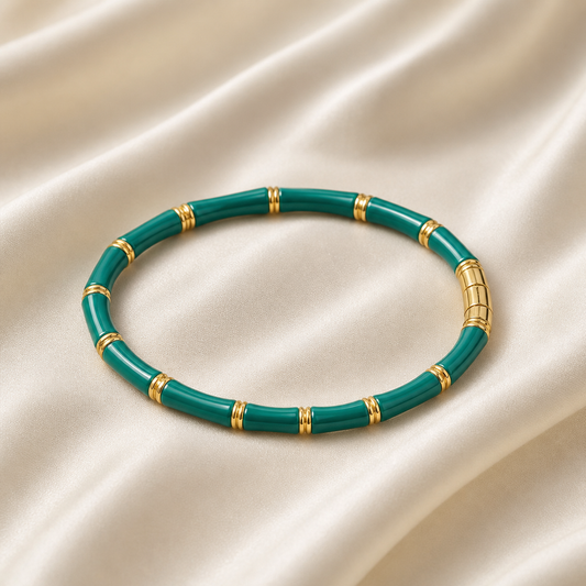 Green Bamboo Gold Accent Bangle Bracelet