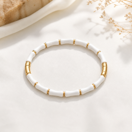 White Bamboo Gold Accent Bangle Bracelet