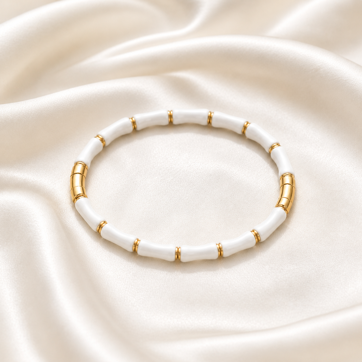 White Bamboo Gold Accent Bangle Bracelet