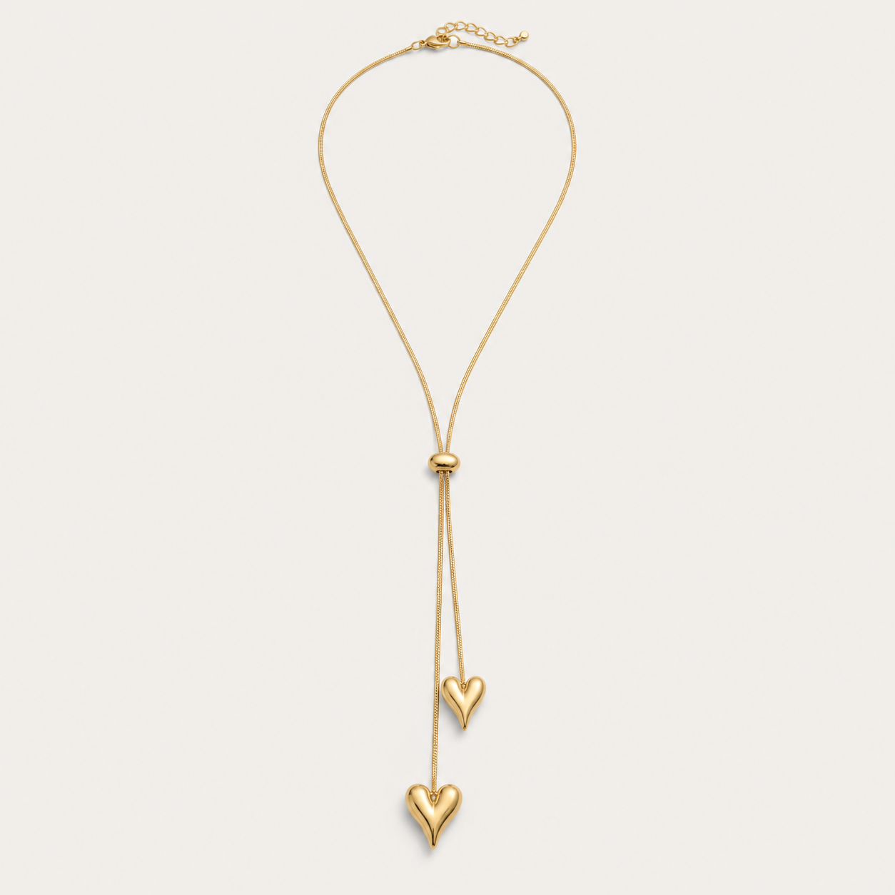 Double Heart Lariat Necklace