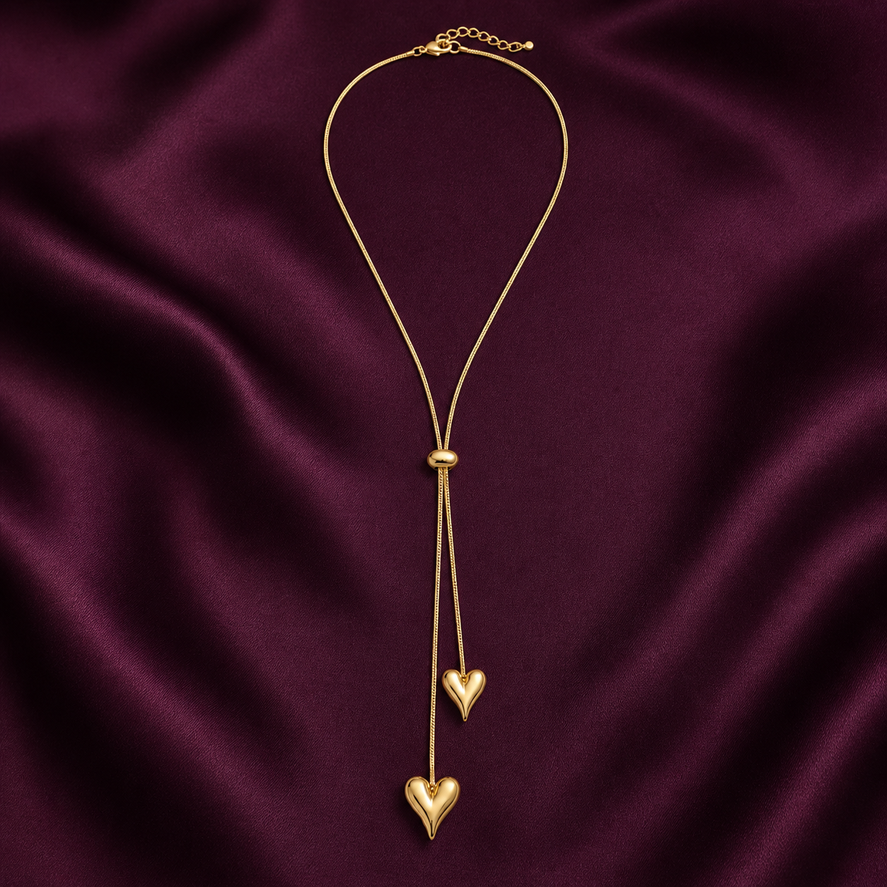 Double Heart Lariat Necklace