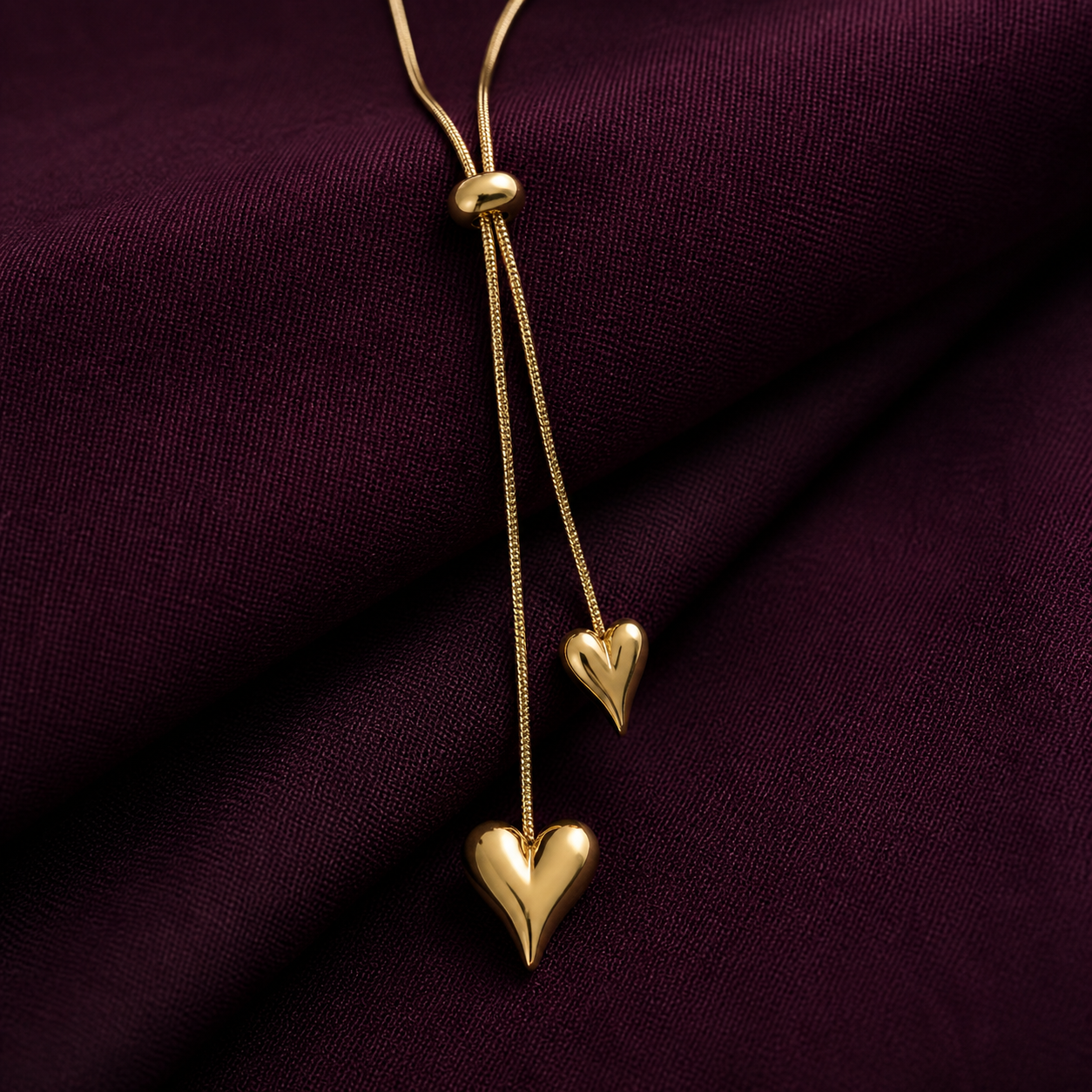 Double Heart Lariat Necklace