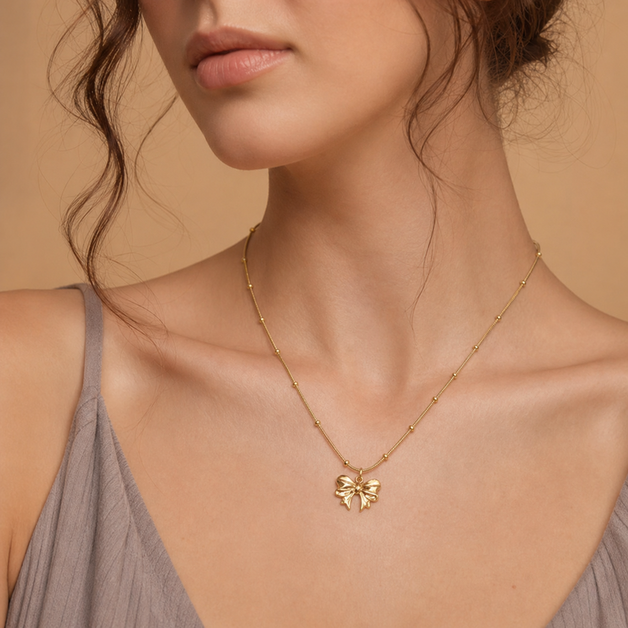Gold Bow Pendant Necklace