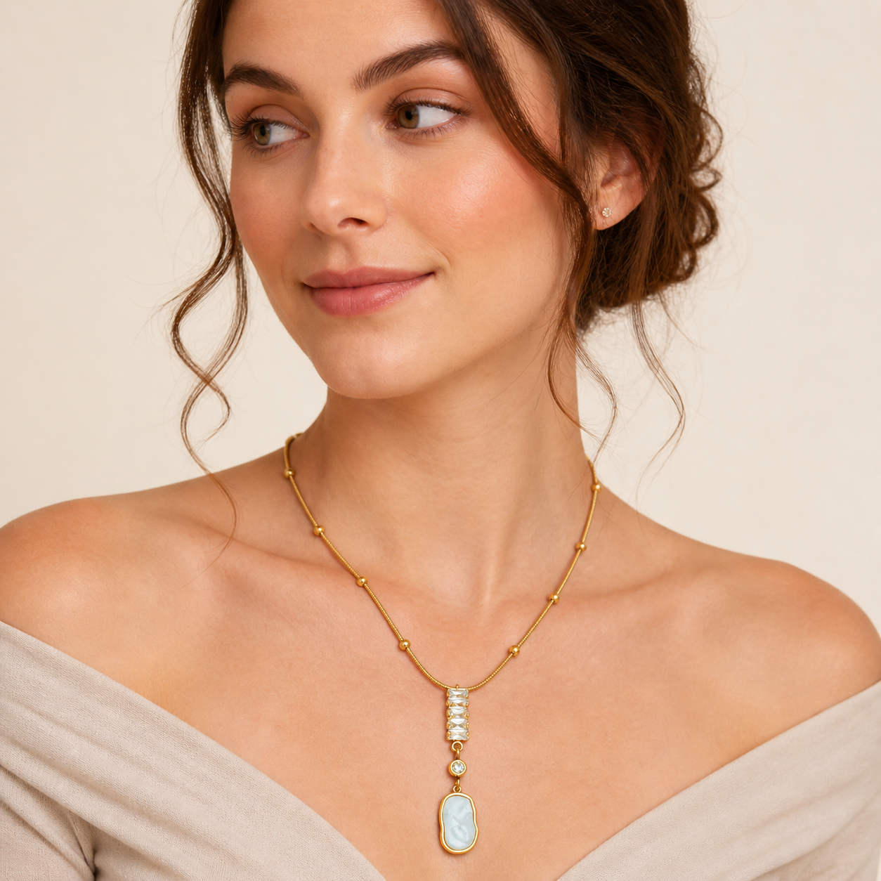 Pearl & Crystal Layered Pendant Necklace