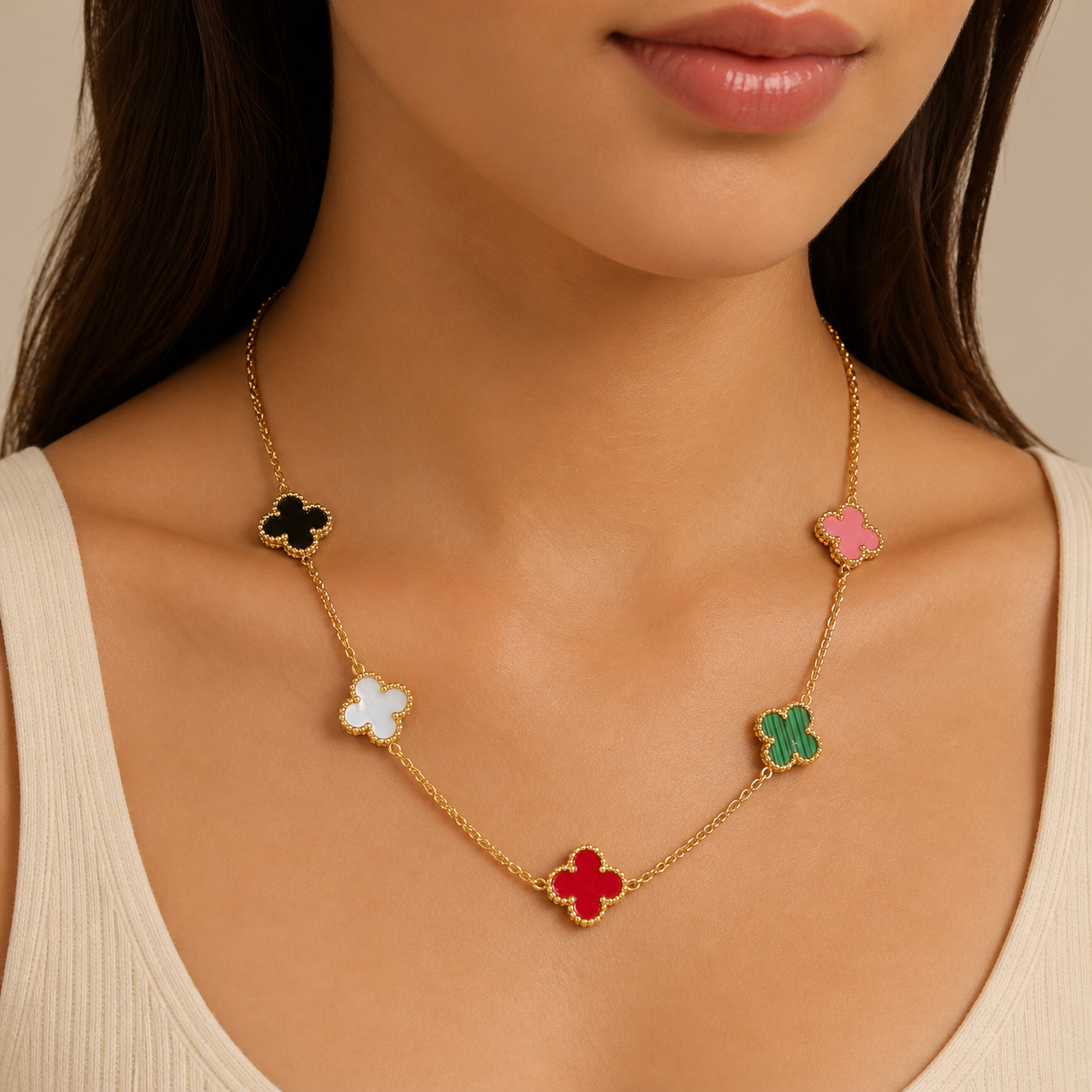 Multicolour Clover Station Necklace