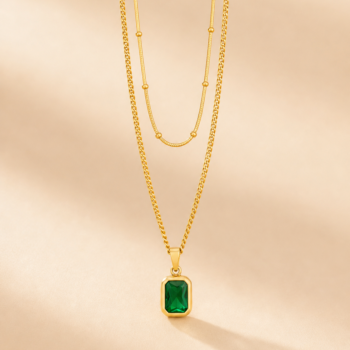 Emerald Green Stone Layered Necklace