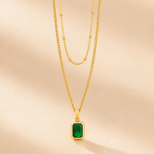 Emerald Green Stone Layered Necklace