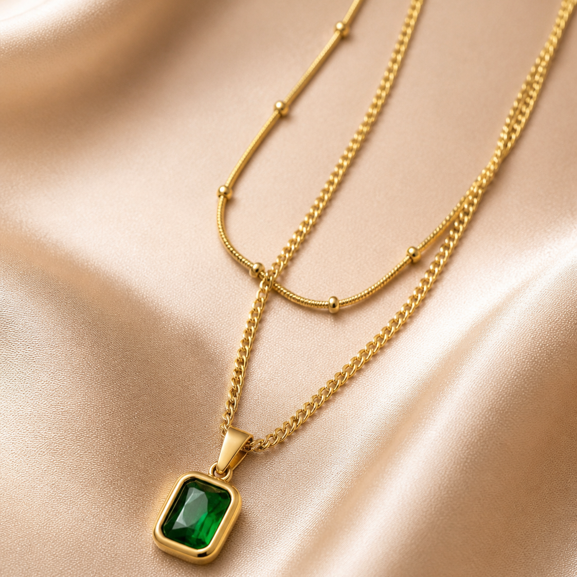 Emerald Green Stone Layered Necklace