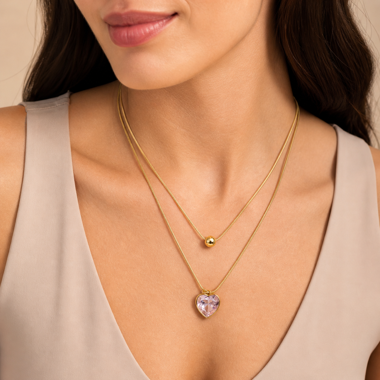 Crystal Heart Layered Necklace