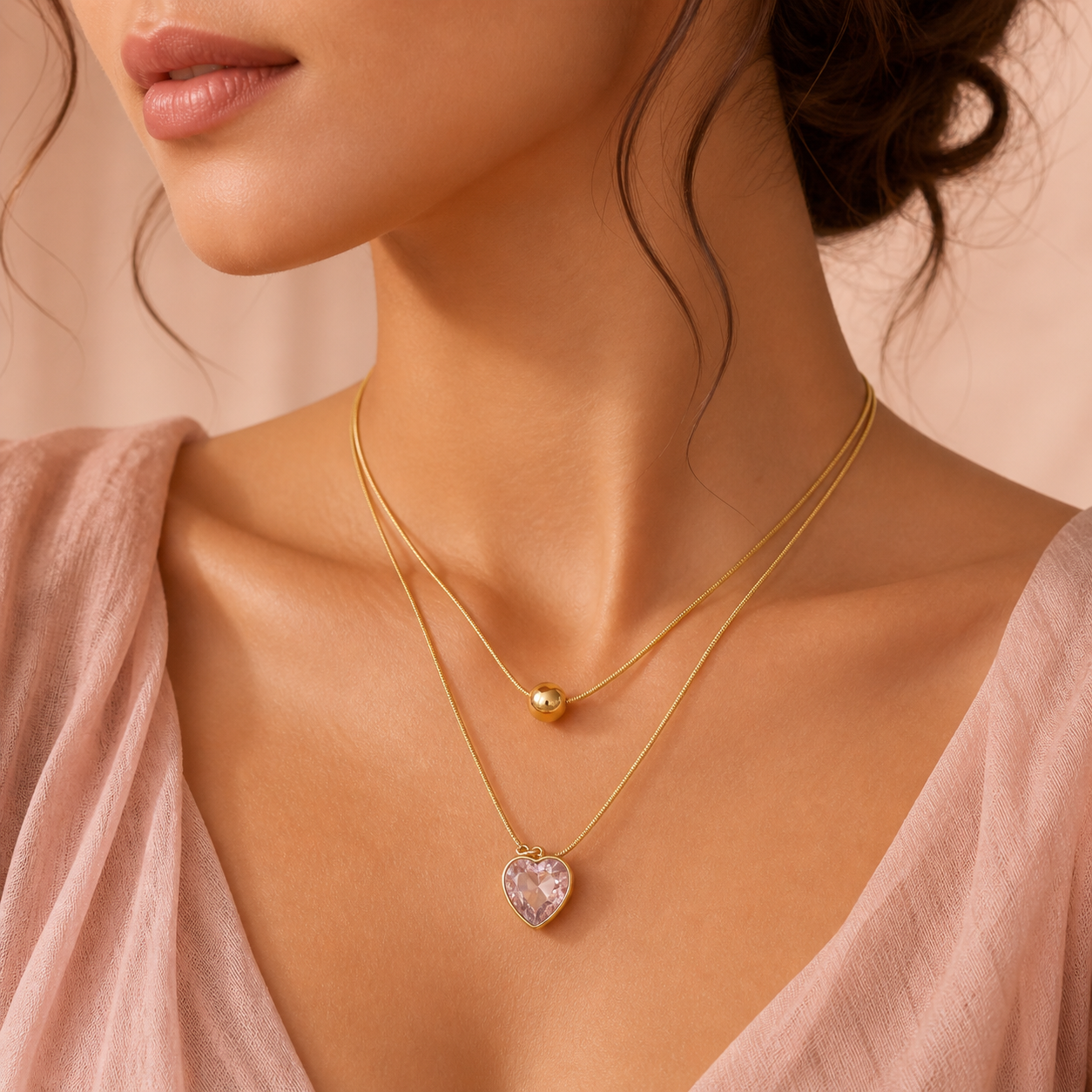 Crystal Heart Layered Necklace