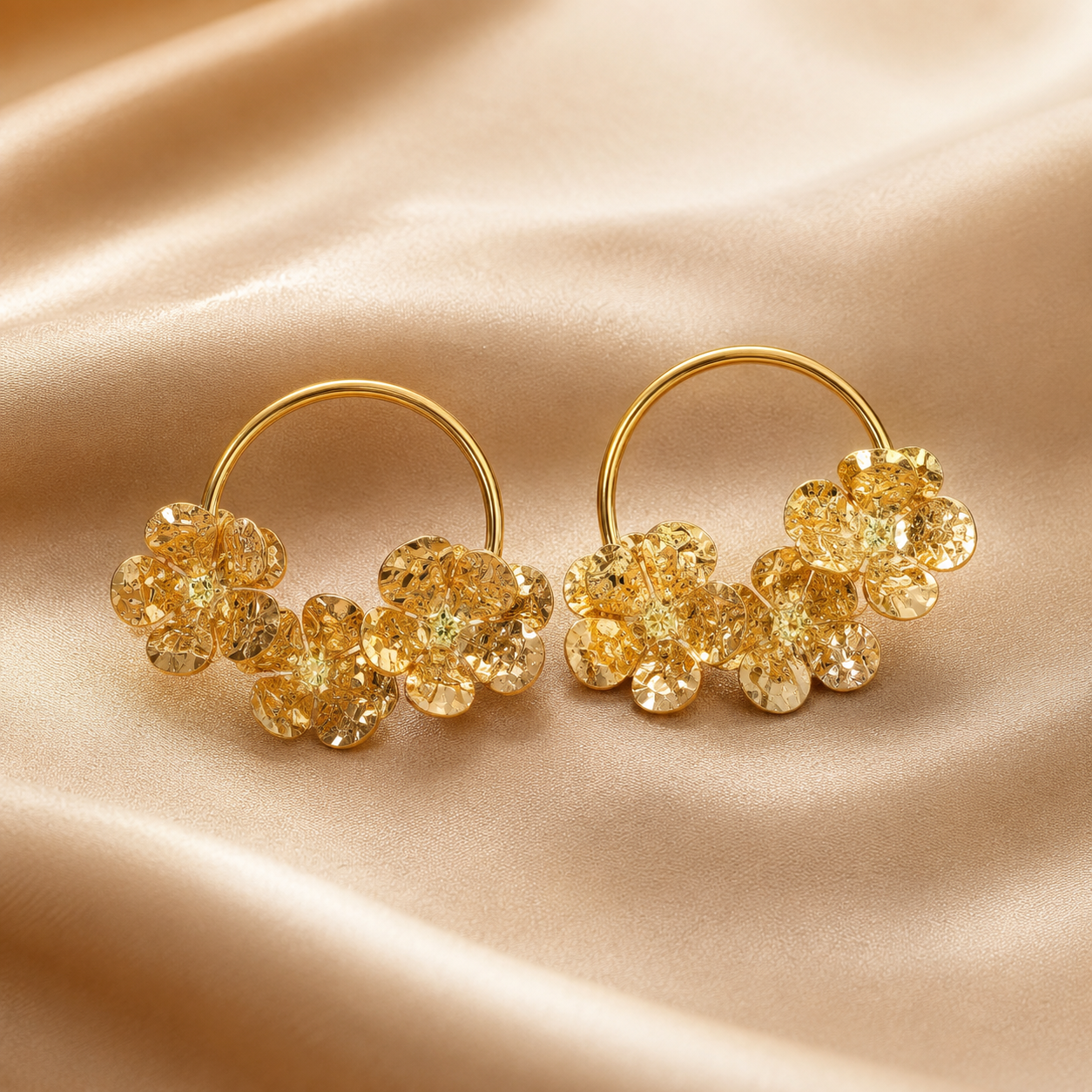 Gold Floral Cluster Hoop Earrings