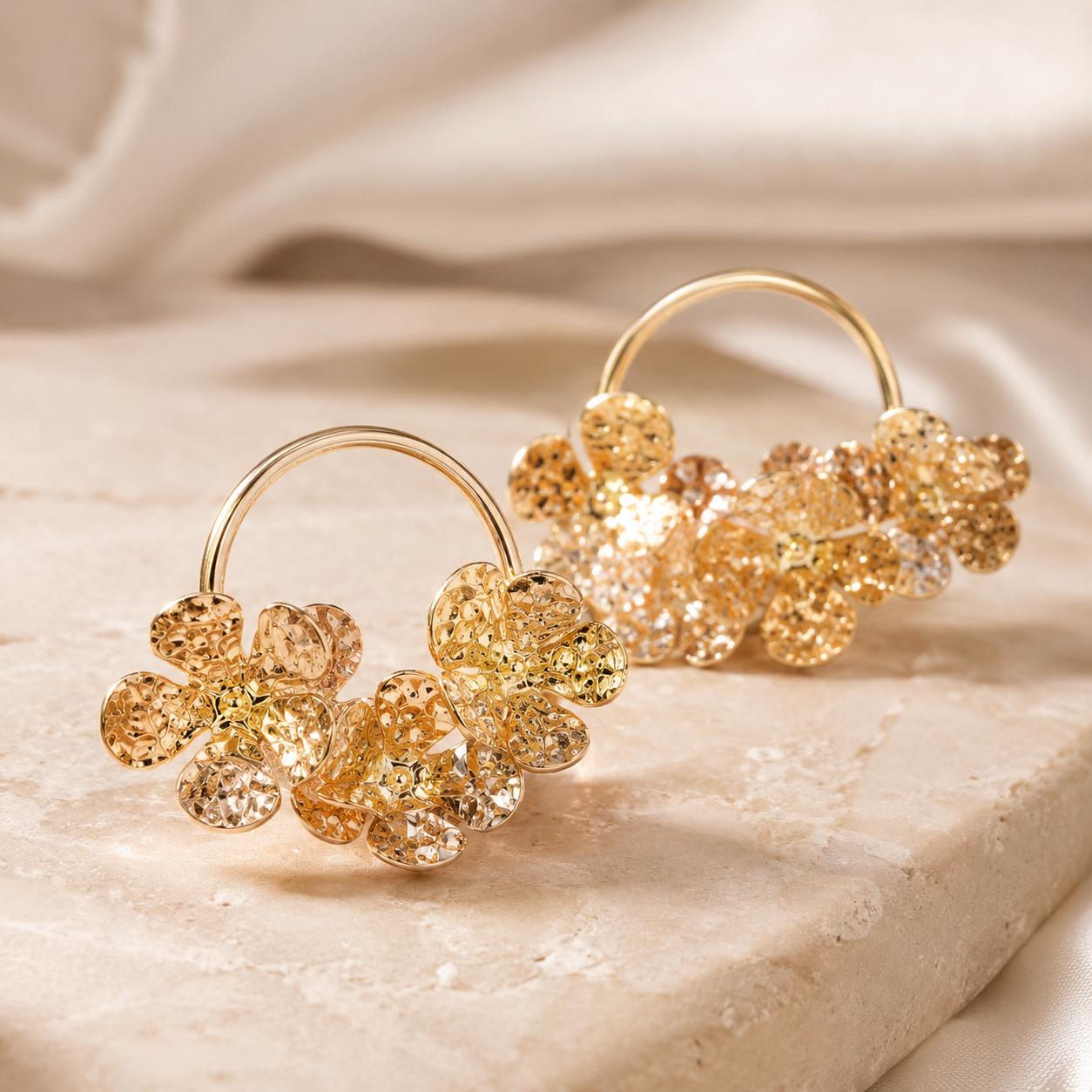 Gold Floral Cluster Hoop Earrings