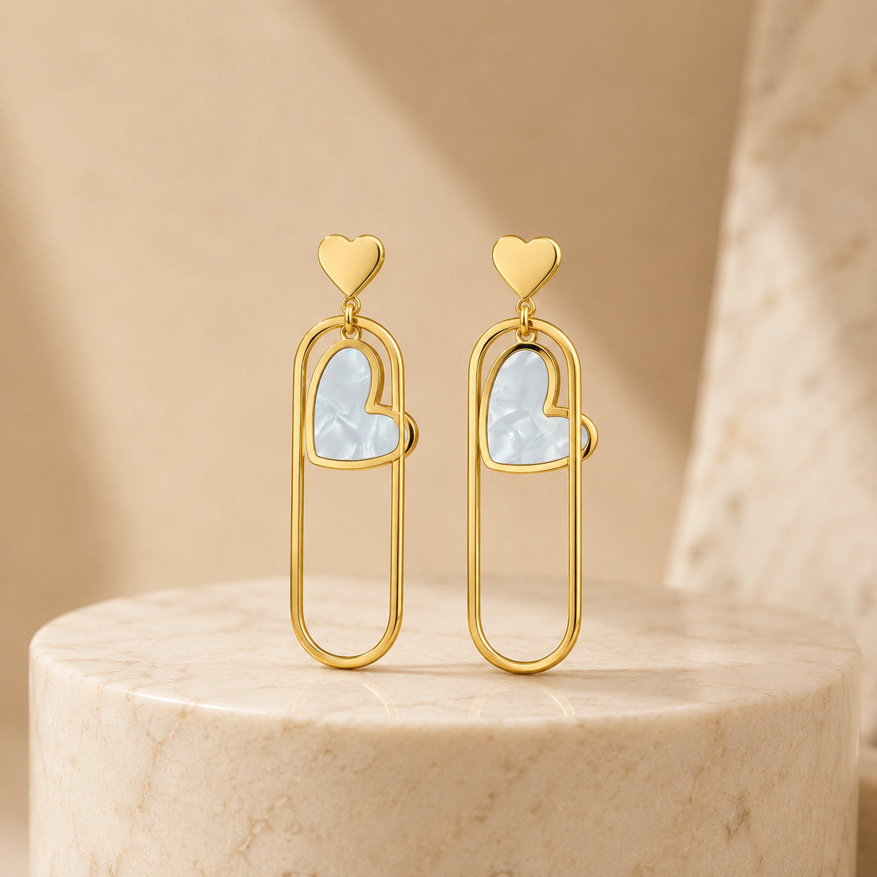 Gold Heart Paperclip Drop Earrings