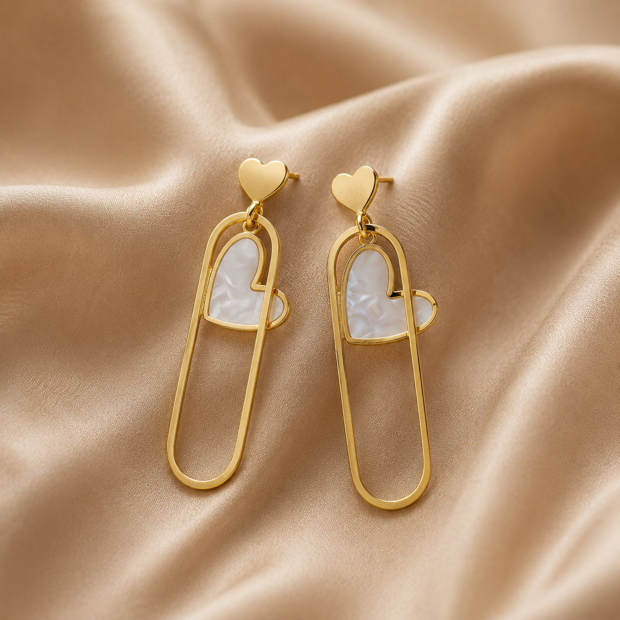Gold Heart Paperclip Drop Earrings