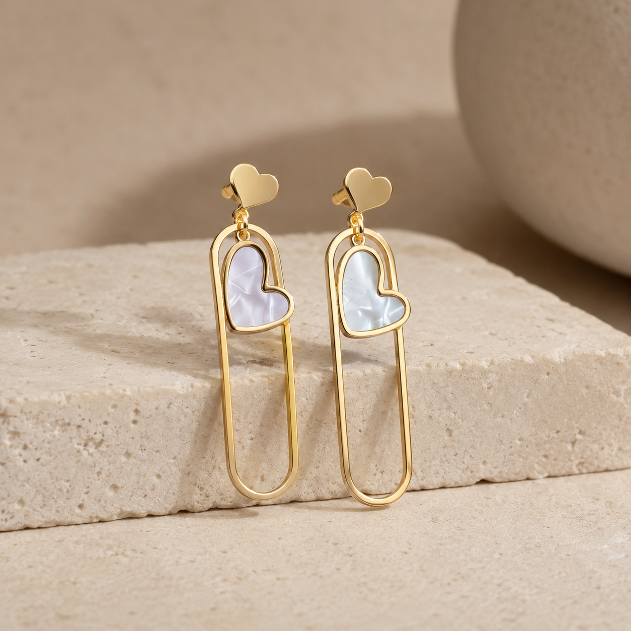 Gold Heart Paperclip Drop Earrings