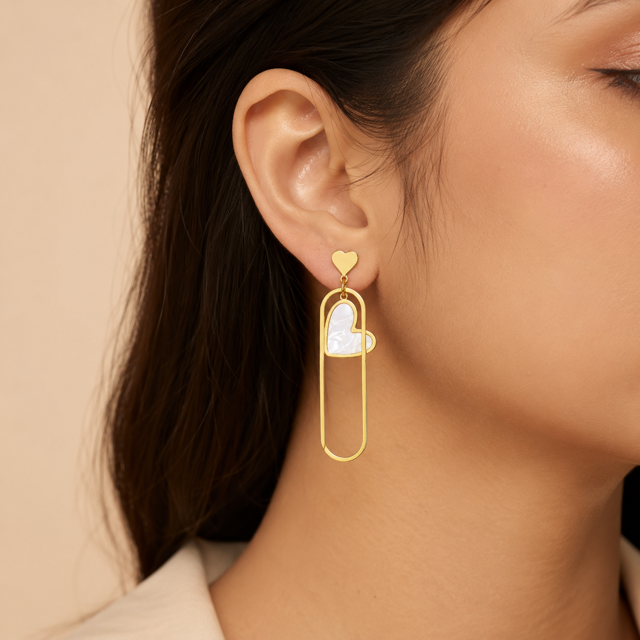Gold Heart Paperclip Drop Earrings