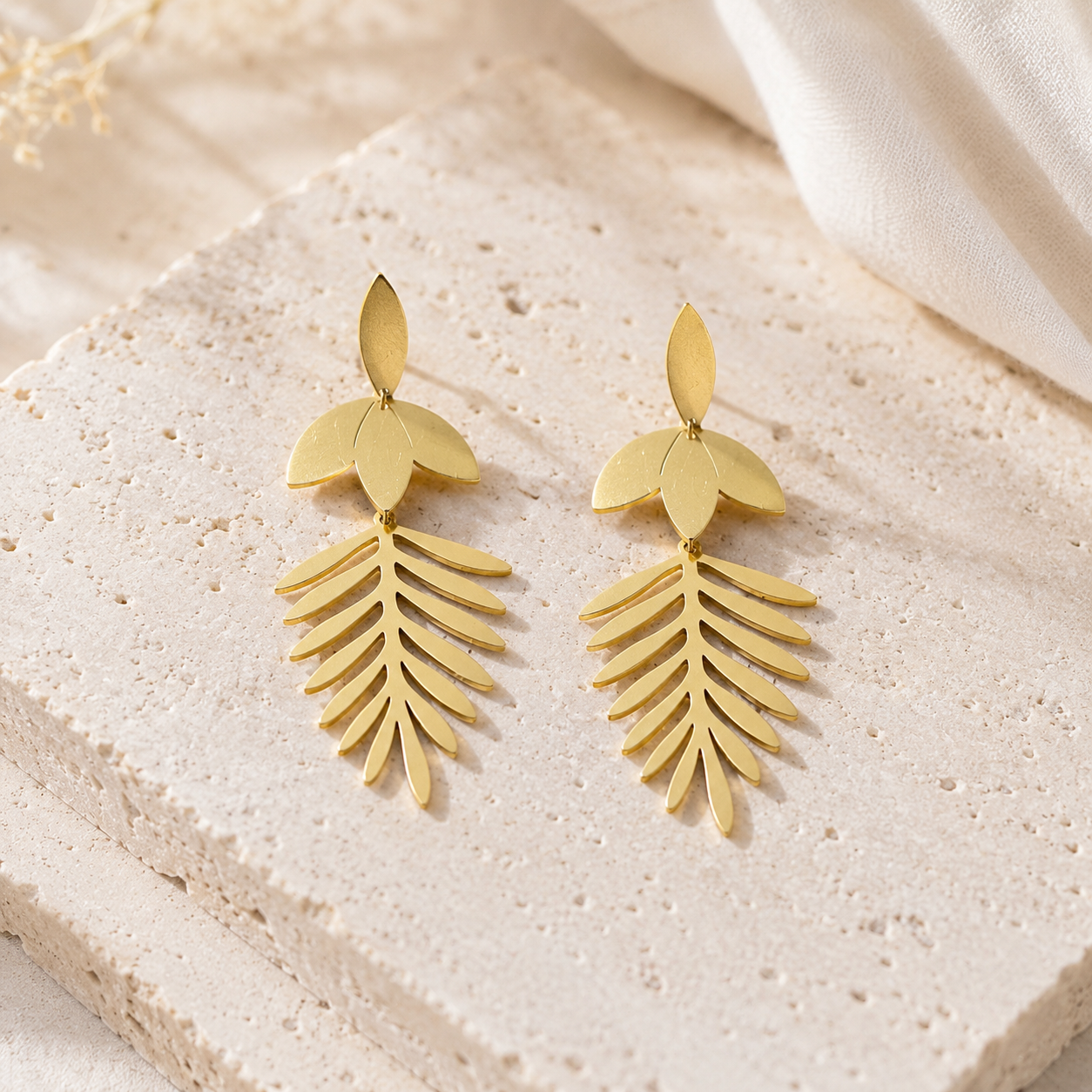 Gold Leaf Cascade Drop Earrings