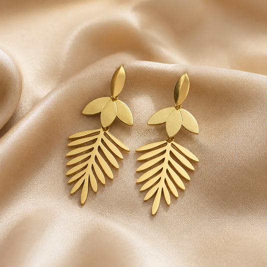 Gold Leaf Cascade Drop Earrings