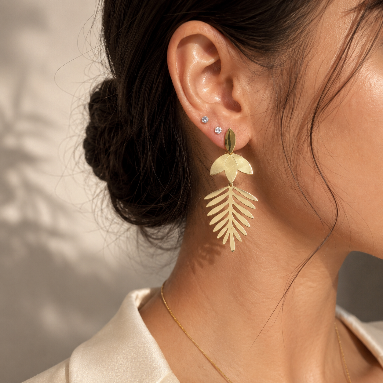 Gold Leaf Cascade Drop Earrings