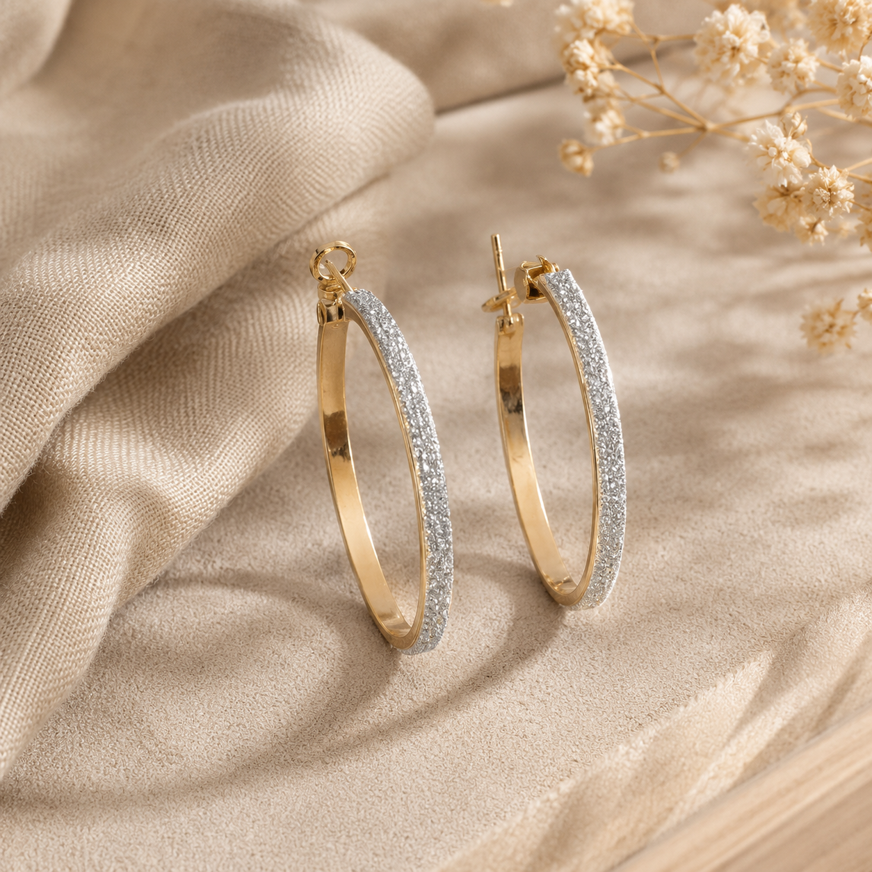 Gold Glitter Hoop Earrings