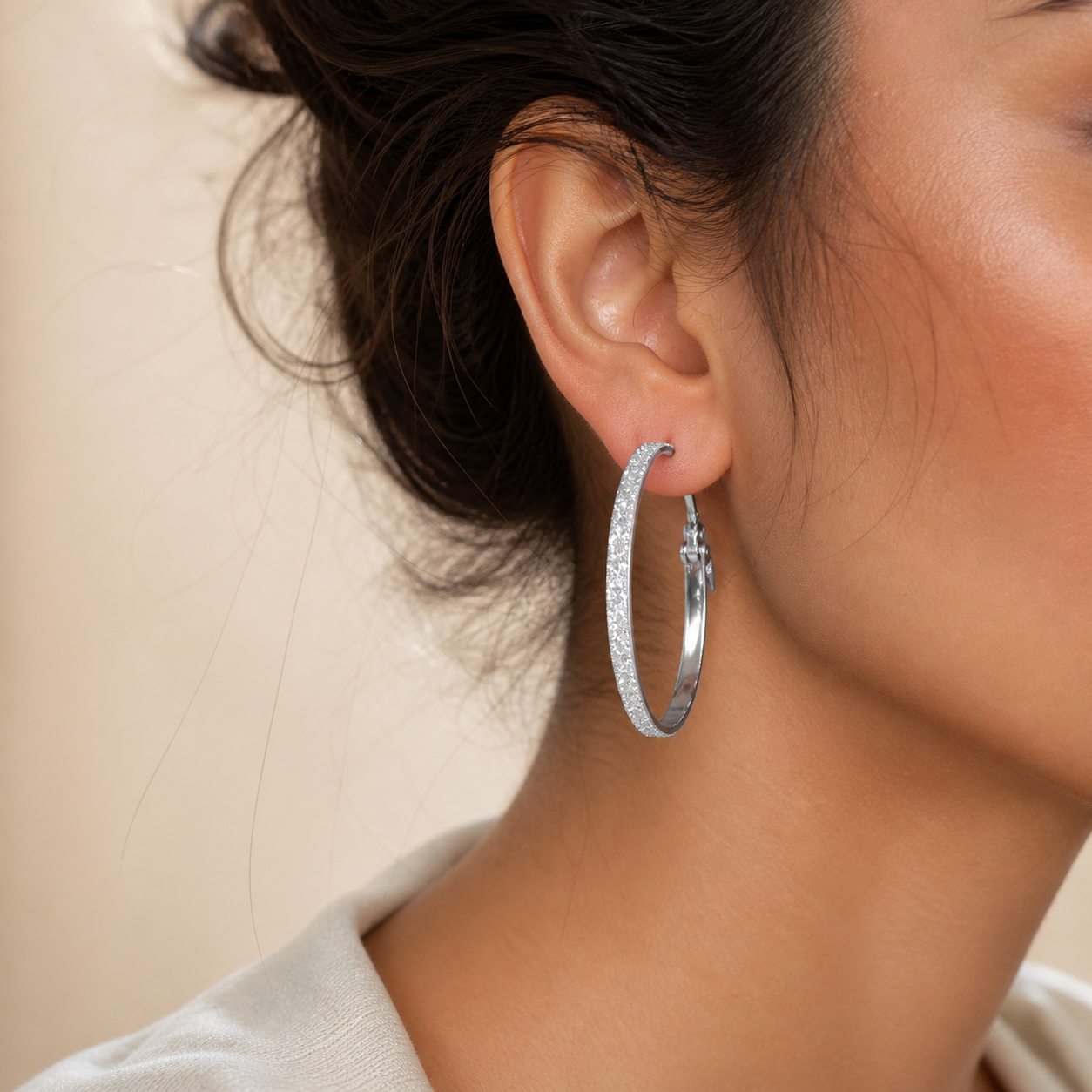 Silver Glitter Hoop Earrings