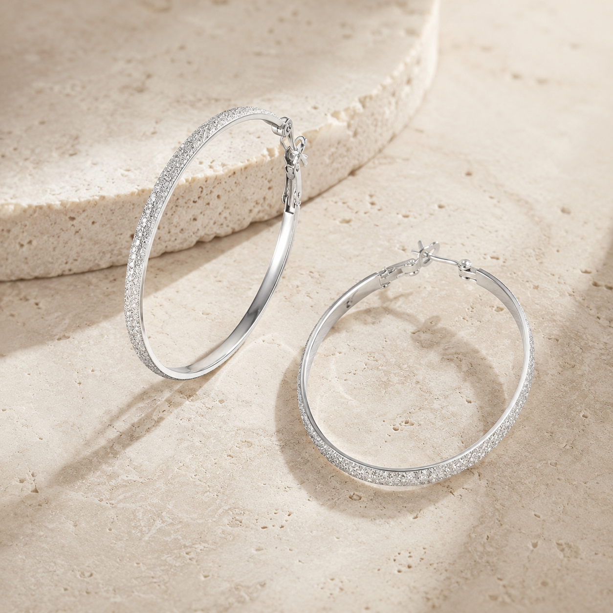 Silver Glitter Hoop Earrings