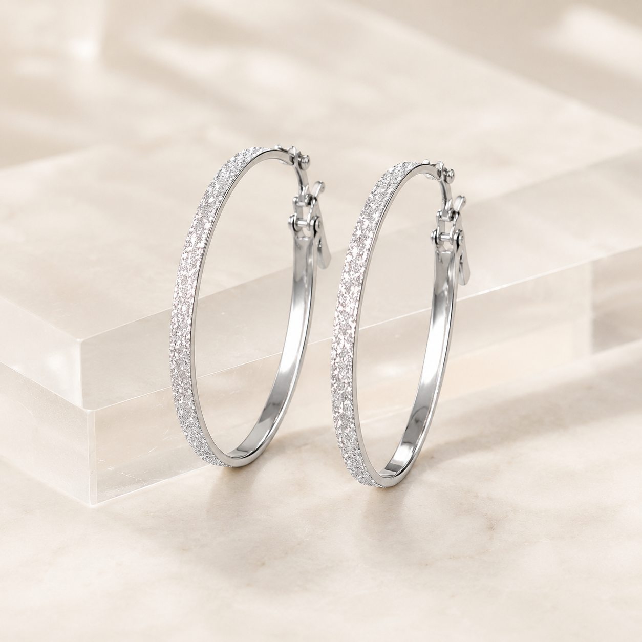 Silver Glitter Hoop Earrings