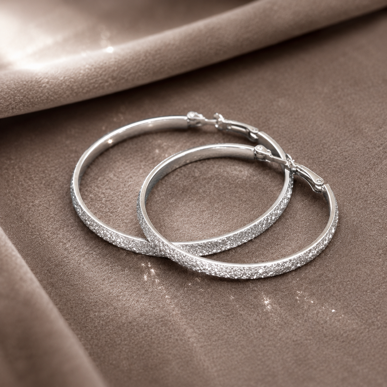 Silver Glitter Hoop Earrings