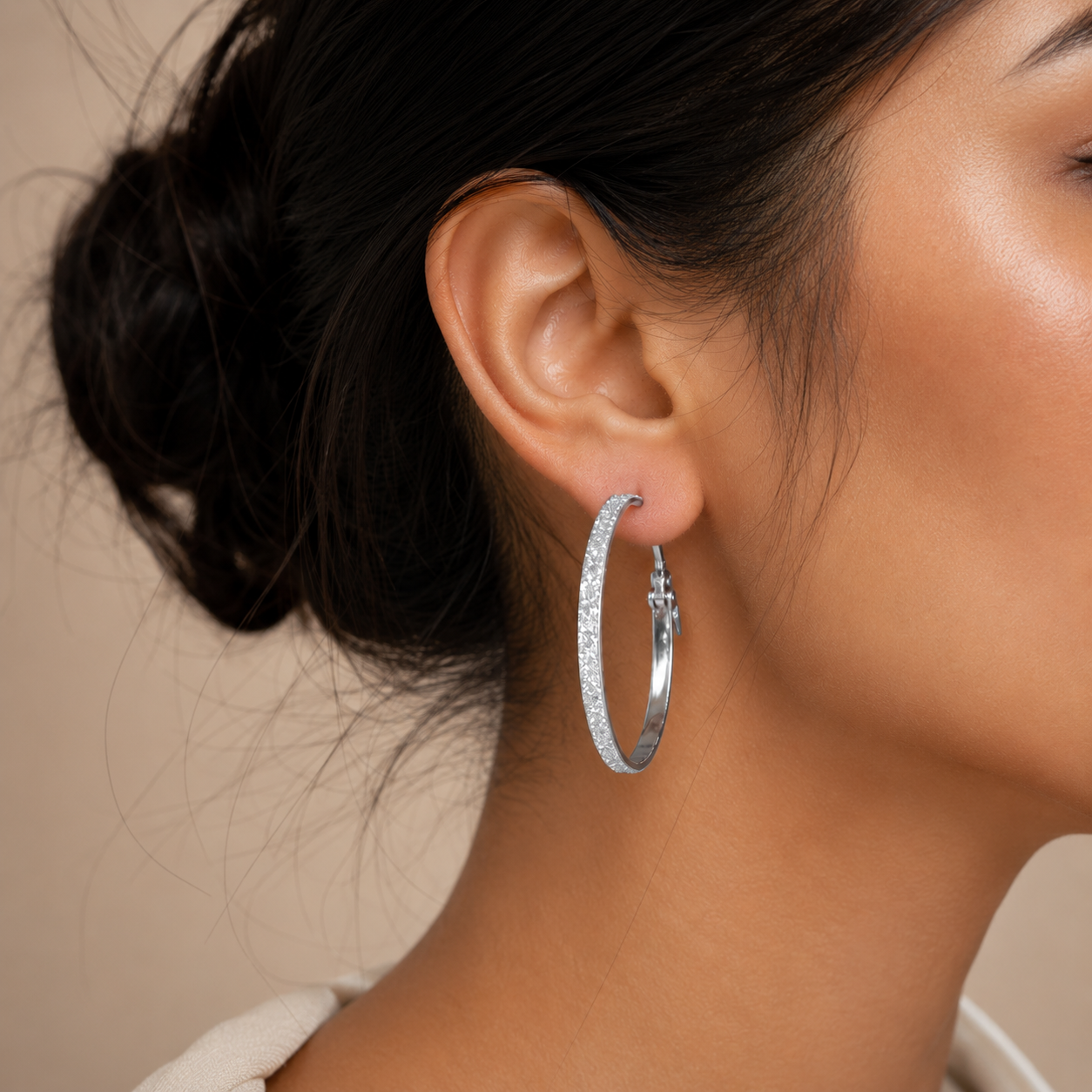 Silver Glitter Hoop Earrings