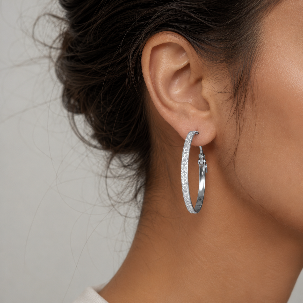 Silver Glitter Hoop Earrings