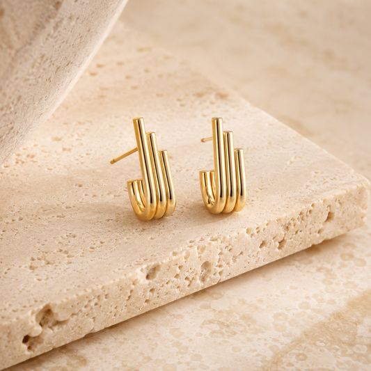 Gold Multi-Bar Huggie Earrings