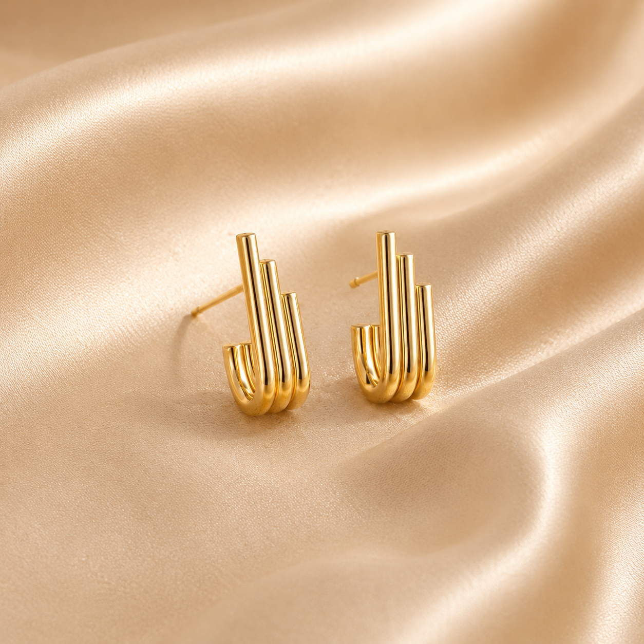 Gold Multi-Bar Huggie Earrings