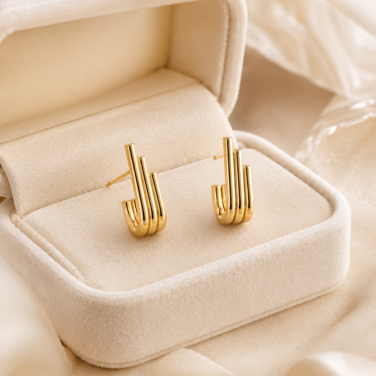 Gold Multi-Bar Huggie Earrings