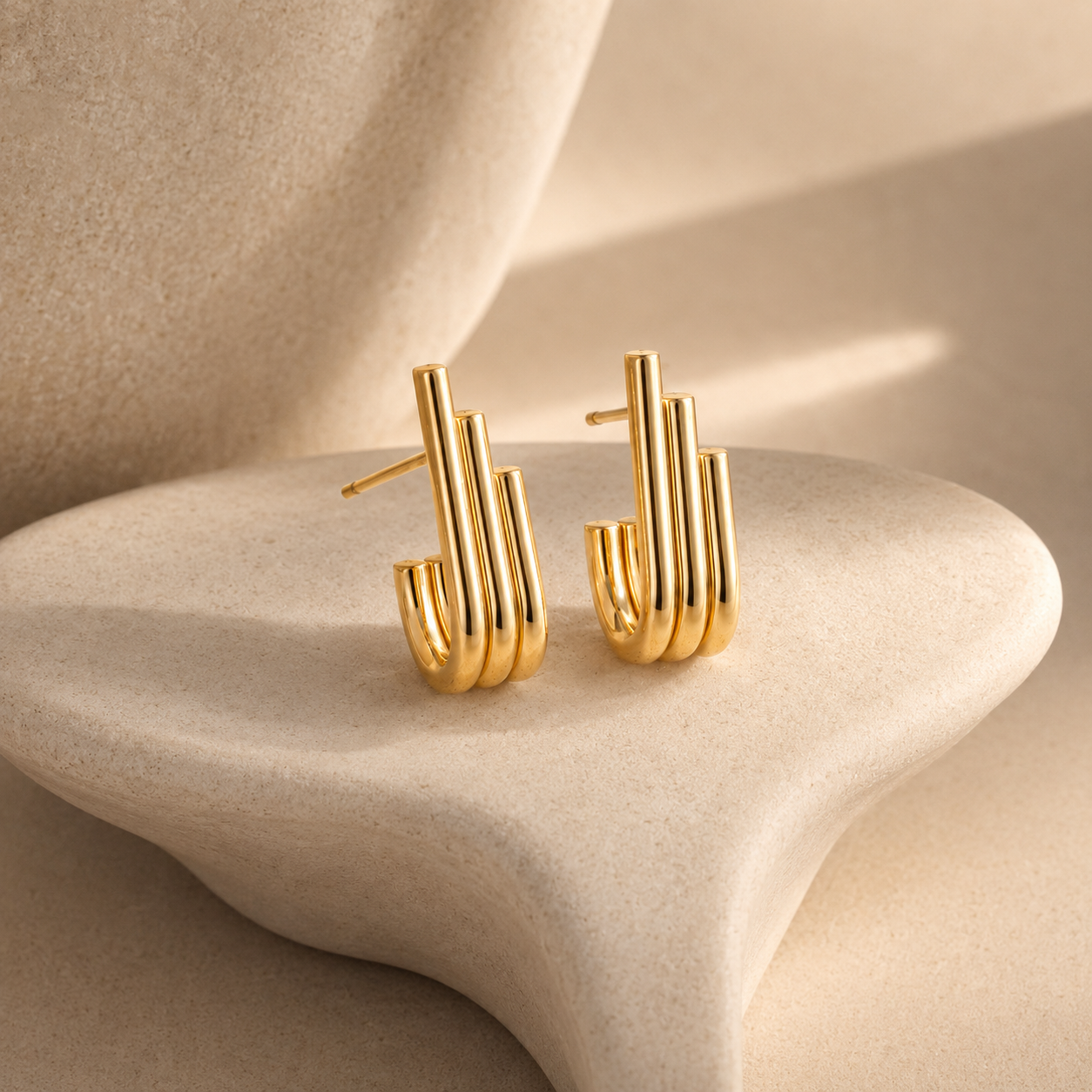 Gold Multi-Bar Huggie Earrings