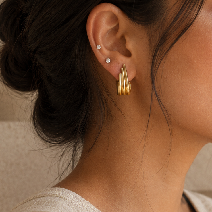 Gold Multi-Bar Huggie Earrings
