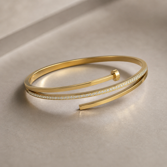 Gold Crystal Bar Open Cuff Bangle Bracelet