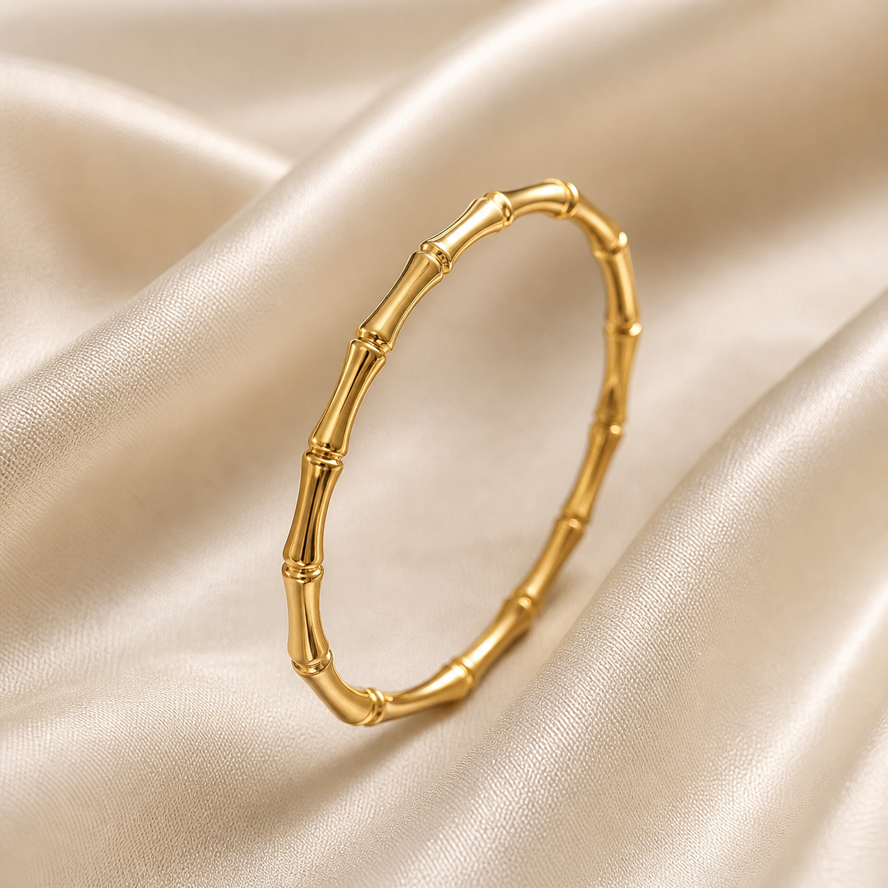 Gold Bamboo Textured Bangle Bracelet