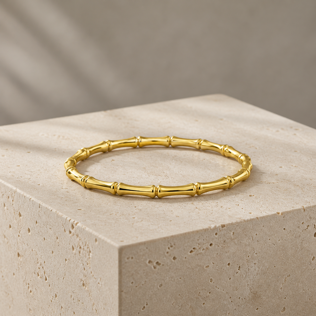 Gold Bamboo Textured Bangle Bracelet