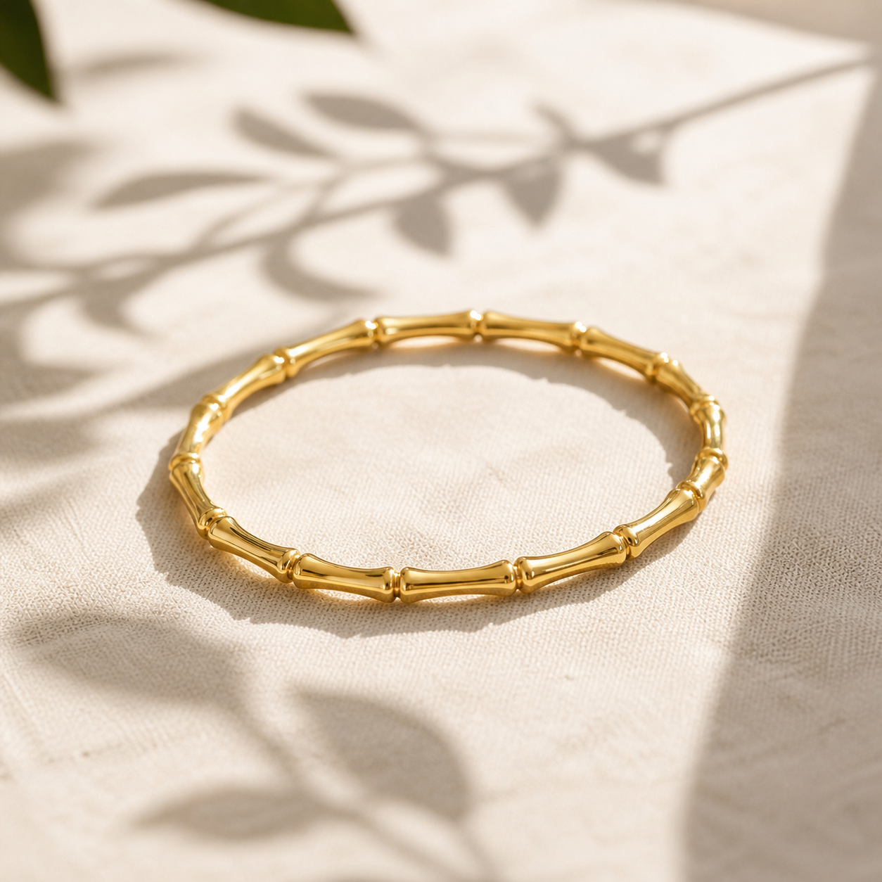 Gold Bamboo Textured Bangle Bracelet