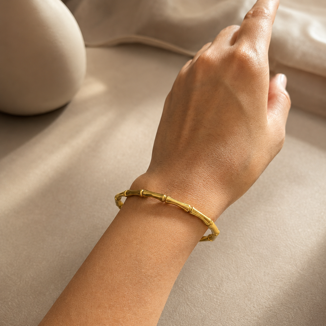 Gold Bamboo Textured Bangle Bracelet