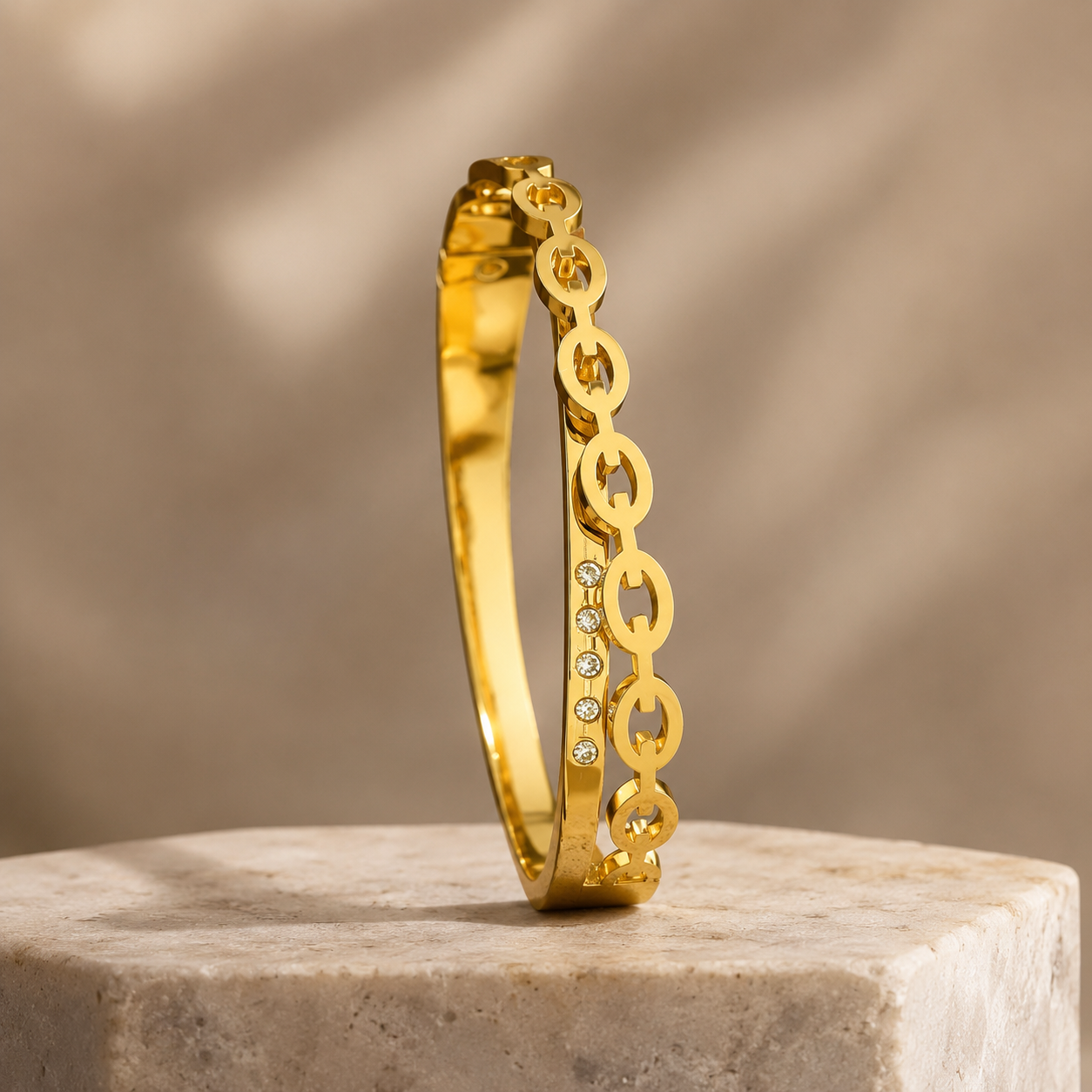 Gold Chain Link Motif Bangle Bracelet