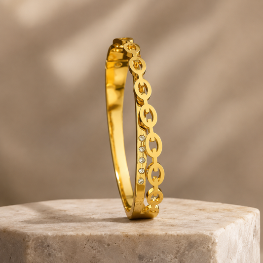 Gold Chain Link Motif Bangle Bracelet