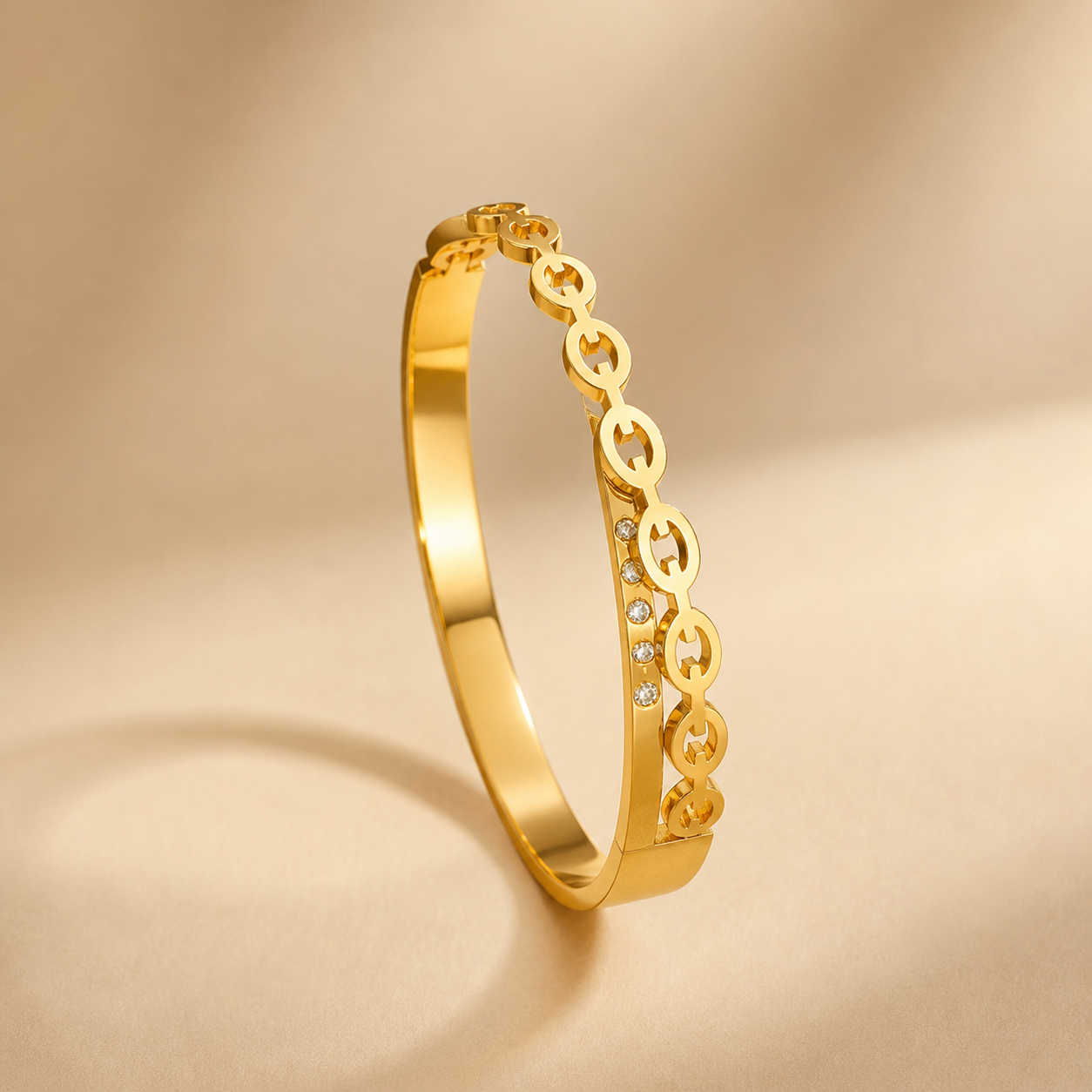 Gold Chain Link Motif Bangle Bracelet