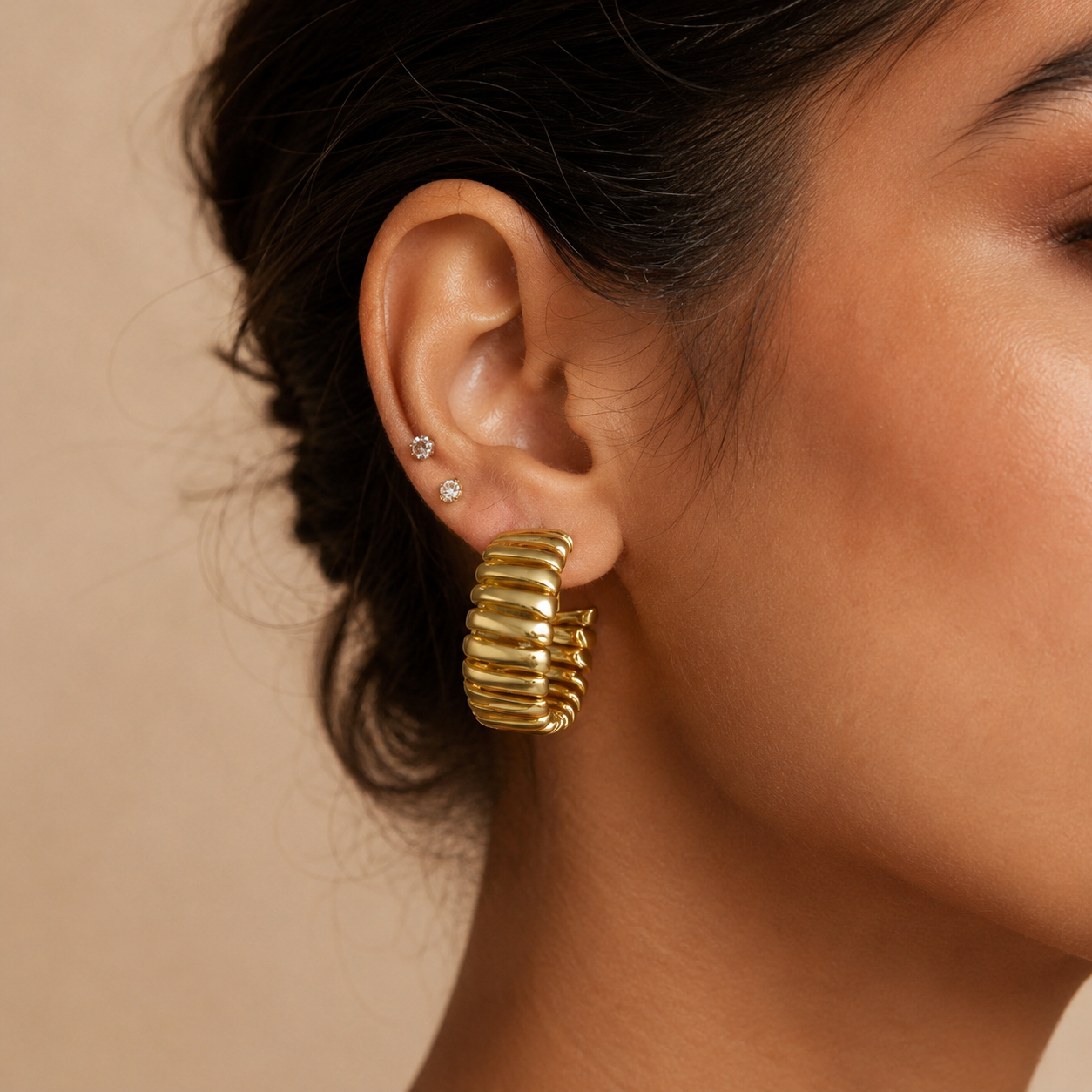 Ribbed Gold Hoop Earrings