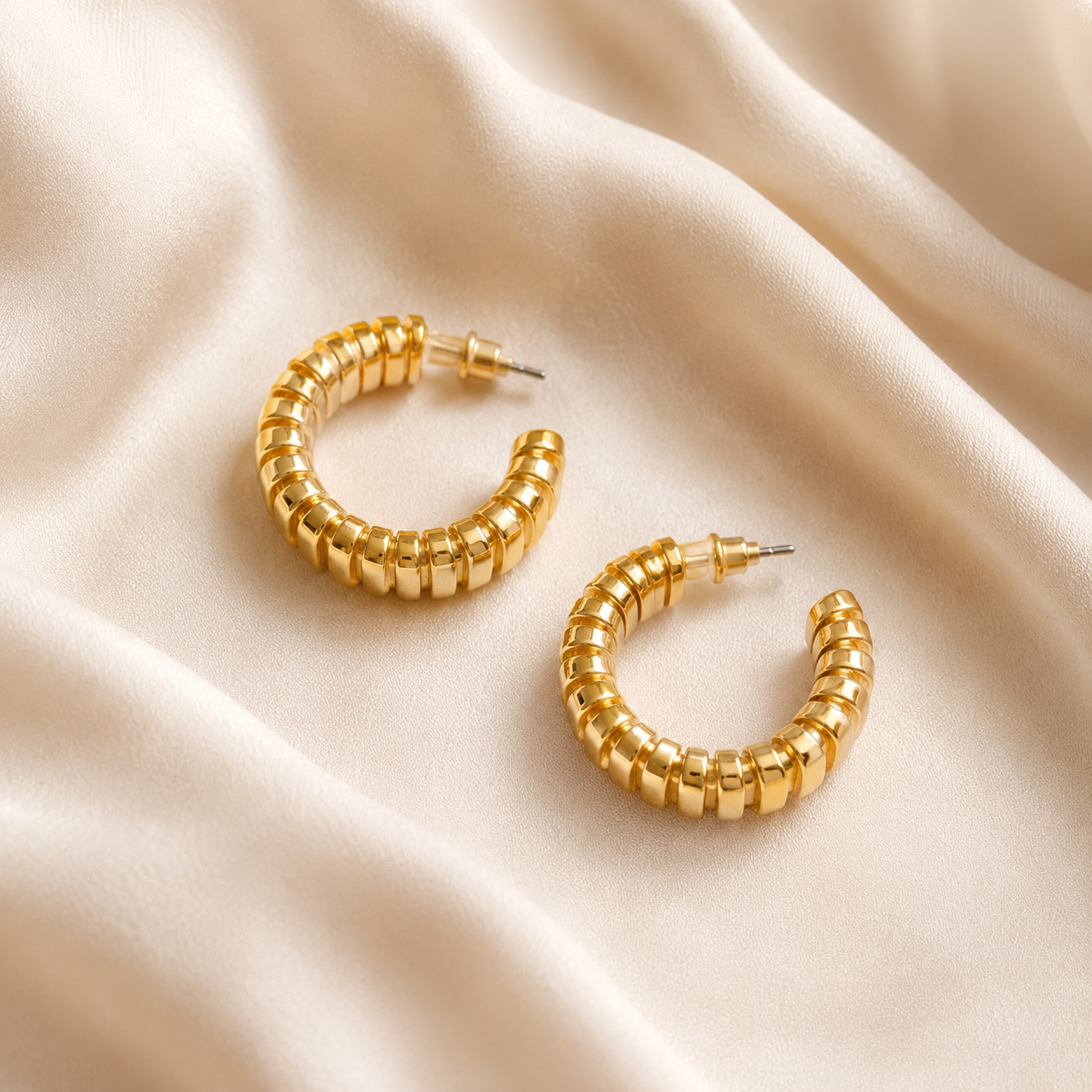 Ribbed Gold Hoop Earrings