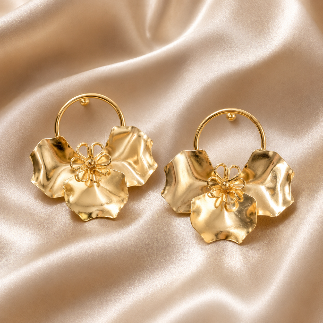 Gold Flower Hoop Earrings