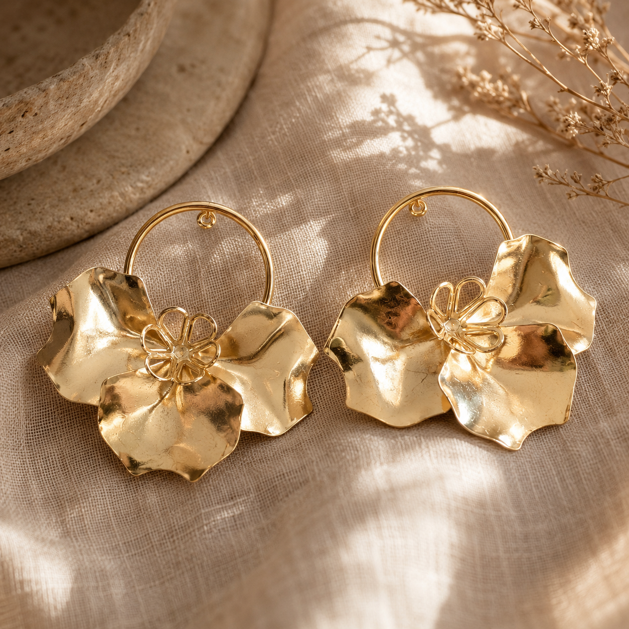 Gold Flower Hoop Earrings