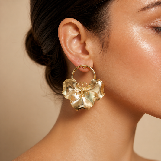 Gold Flower Hoop Earrings