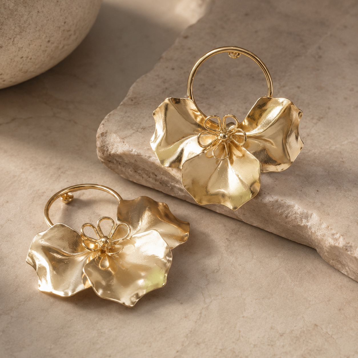 Gold Flower Hoop Earrings